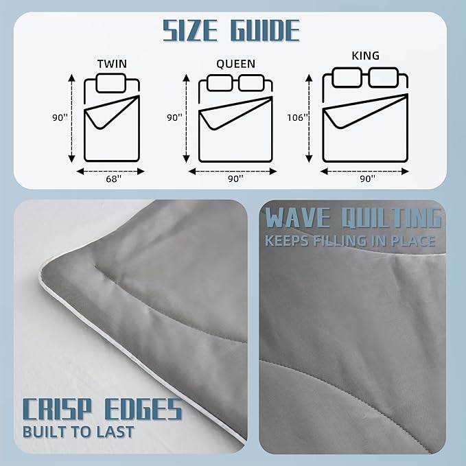 DOWNCOOL Cooling Comforter King Size, Grey Cooling Blanket for Hot Sleeper, Lightweight & Breathable Blanket for Night Sweats,Dual-Side Cooling Summer Bedding,106"X90"