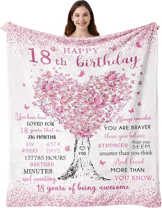 18th Birthday Gifts for Girls, 18th Birthday Decorations, 18th Birthday Blanket 40"X50", 18 Year Old Girl Birthday Gifts, Gifts for 18 Year Old Girl, 18th Birthday Gifts, Happy 18th Birthday Gifts