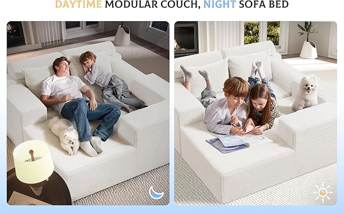 Homguava Modular Sectional Couches for Living Room,105" Cloud Couch with L-Shape Chaise,Comfy Sofa Living Room Sofas with Deep Seat,No Assembly L Couch,Corduroy Fabric(Beige,R)