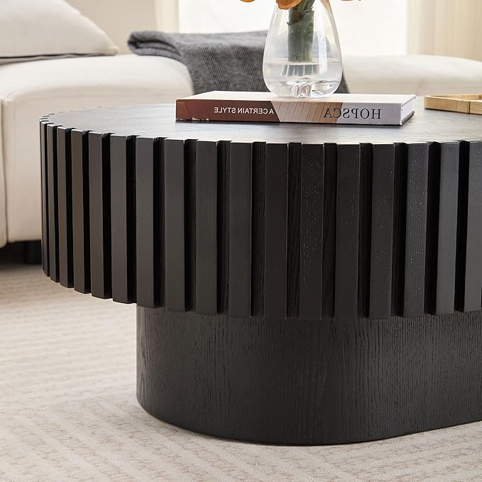 Oval Coffee Table for Living Room Wooden Coffee Table with Pedestal Modern Handcrafted Centre Table Tea Table Easy Assembly 43.7" Black