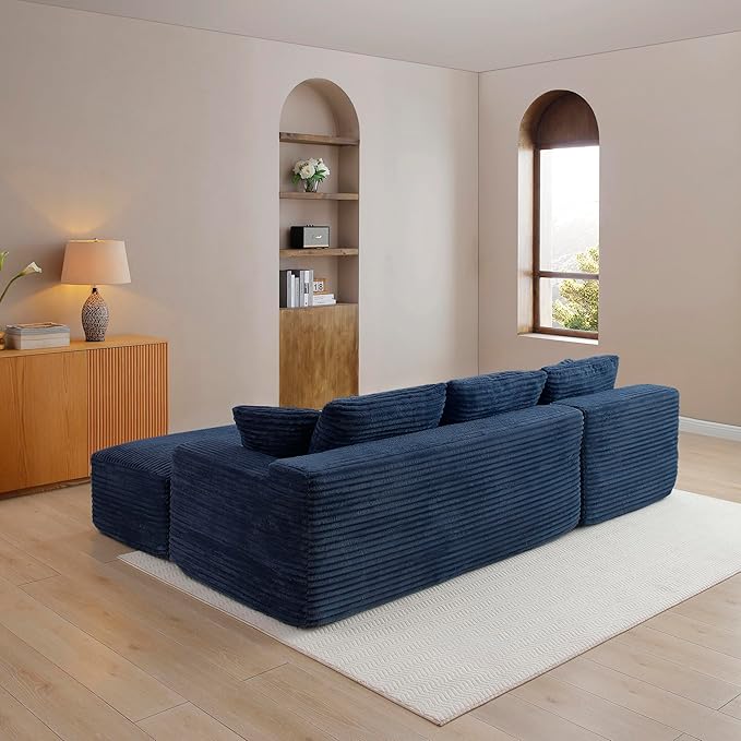 105-Inch L-Shaped Left Facing Corner Compressed Sofa Modular Sectional Boneless Cloud Sofa Floor Foam Couch with Chaise Lounge, Corduroy Corner Boneless Cloud Couch