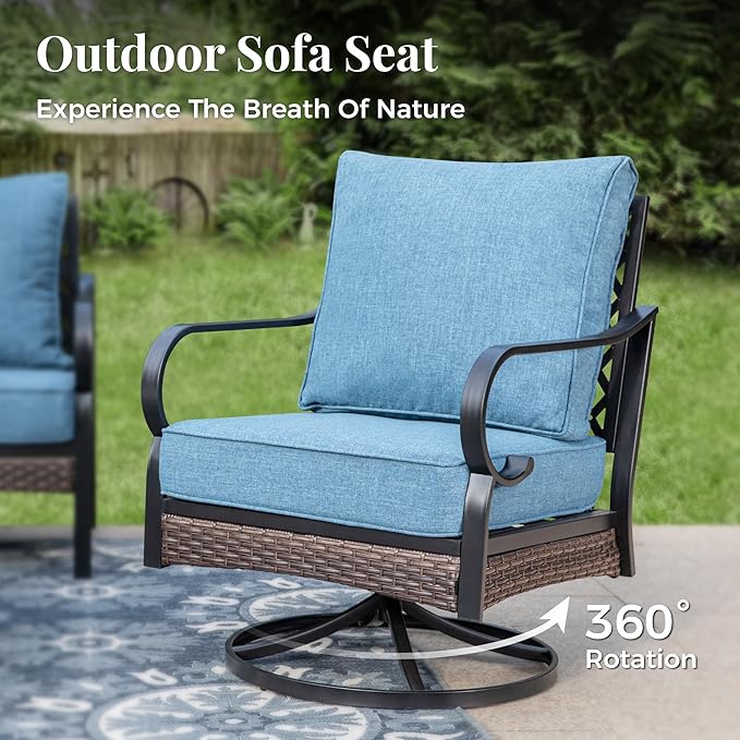 Patio Furniture Set with Coffee Table, Outdoor Conversation Set with 2 x Fixed Chairs, 2 x Swivel Chairs, 1 x 3-Seat Sofa for Lawn Garden Backyard, Navy Blue
