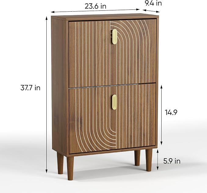 Shoe Storage Cabinet with 2 Flip Drawers, 23.6"(W) Freestanding Shoe Organizer with Metal Handles for Entryway, Narrow Shoe Rack Cabinet - Image 2