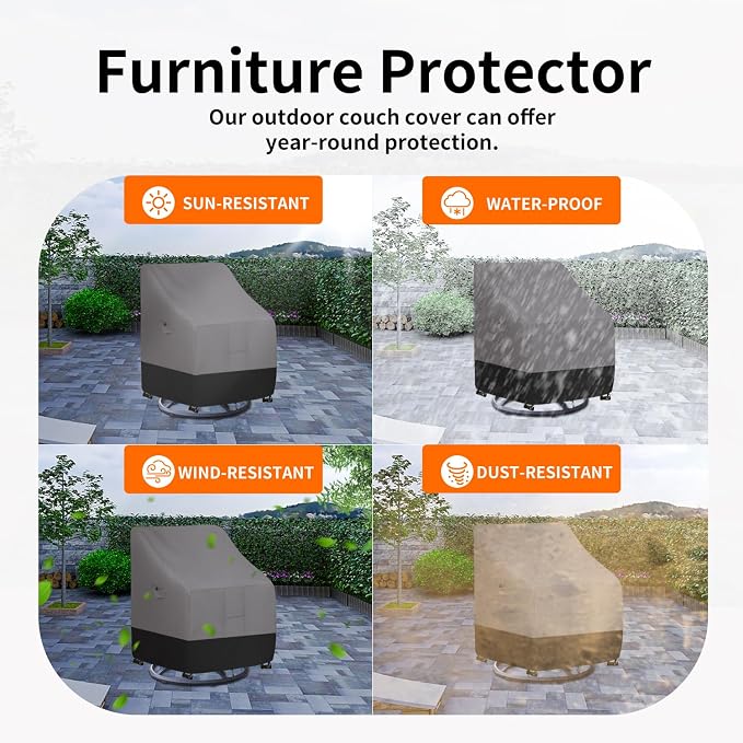 Easy-Going Outdoor Swivel Chair Cover Waterproof, Heavy Duty Patio Chair Cover, Windproof Outdoor Furniture Cover with Air Vent (2 Pack-30Wx34Dx38.5H inch, Gray/Black) - Image 6