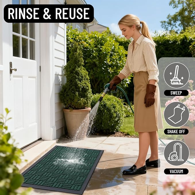 OLANLY Front Door Mat Outside Entrance 71x23, Absorbent, Heavy Duty Sturdy Natural Rubber Doormat Indoor Outdoor, Non-Slip, Stain and Fade Resistant, Low Profile Floor Mat for Entryway, Black Green - Image 7