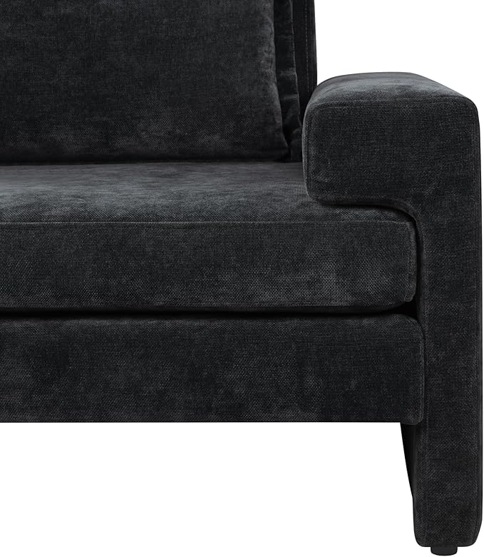 Christopher Knight Home Aylen Modern Chenille Upholstered Accent Chair with Wide Armrests, Wooden Living Room Club Chair, Bedroom Comfy Reading Chair with Back Pillow, Black