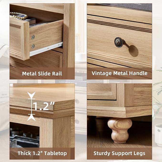 Joaxswe 24" Wide Farmhouse Night Stand,Large End Table with 2 Drawers & Metal Handle,Wood Dresser for Bedroom, Natural Bed Side Table Chest of Drawers Cabinet,Nightstand for Living Room,Closet - Image 5