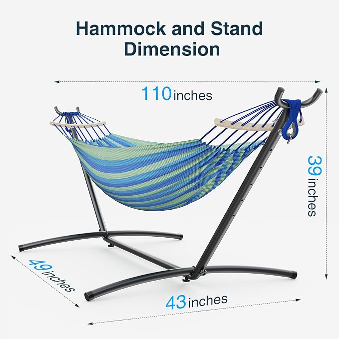 ANAGOO Double Hammock, Heavy Duty Portable, 500 lb Weight Capacity, Perfect for Both Indoors and Outdoors, 2 Person Hammock with Carrying Bag, Wide Blue - Image 7