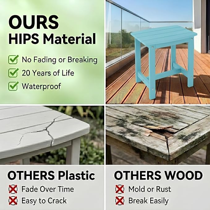 Y&M Outdoor Side Table, HIPS Adirondack Small Single Table, Waterproof Square Outside Table, Balcony Modern End Tables for Patio, Pool, Beach, Porch, Deck, Indoor or Outdoor Use, Light Blue - Image 7