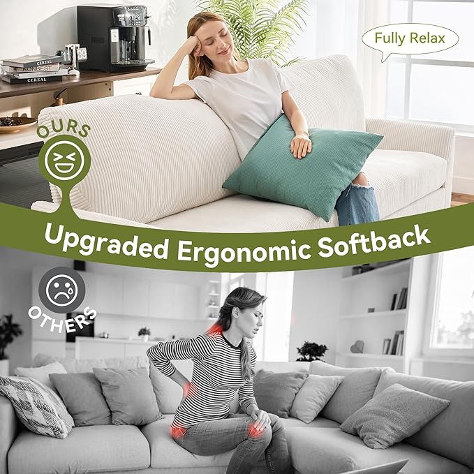 88" Loveseat Sofa, Comfy White Corduroy Couches for Living Room, Modern Oversized Love Seat Sofa, Tool-Free Setup Large Couches for Bedroom Office