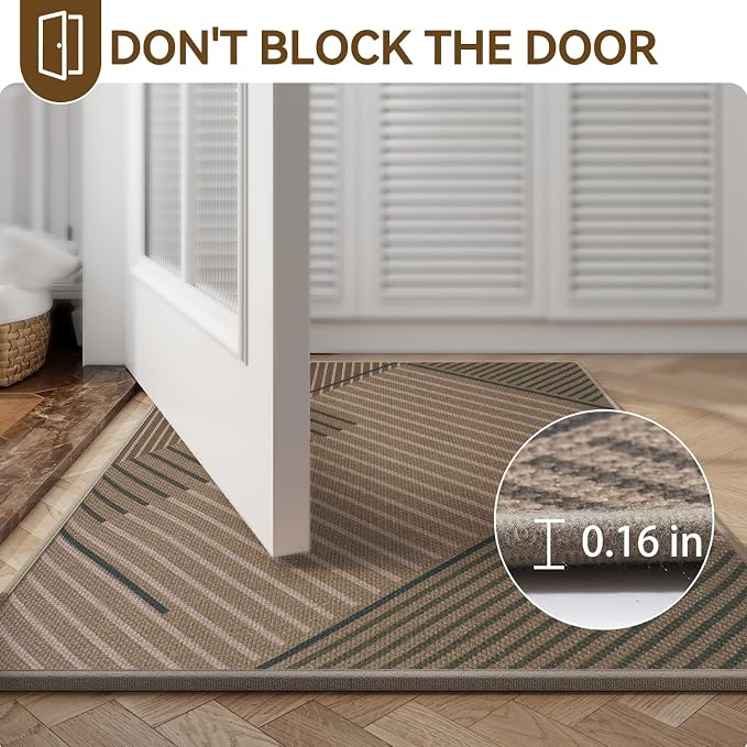Front Door Mat 17''x30'', Non Slip Absorbent Dirt Resist Washable Low-Profile Indoor Doormat, Easy Clean Welcome Entryway Door Mats, Brown - Image 6