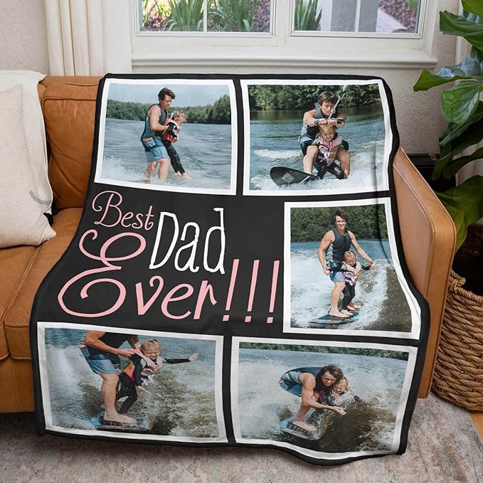 Printwoo Gifts for Dad Custom Blankets with Photos Personalized Photo Blankets with Picture for Dad, Customized Throws Blanket for Fathers Day Plush Best Daddy Ever Family Husband Men Birthday
