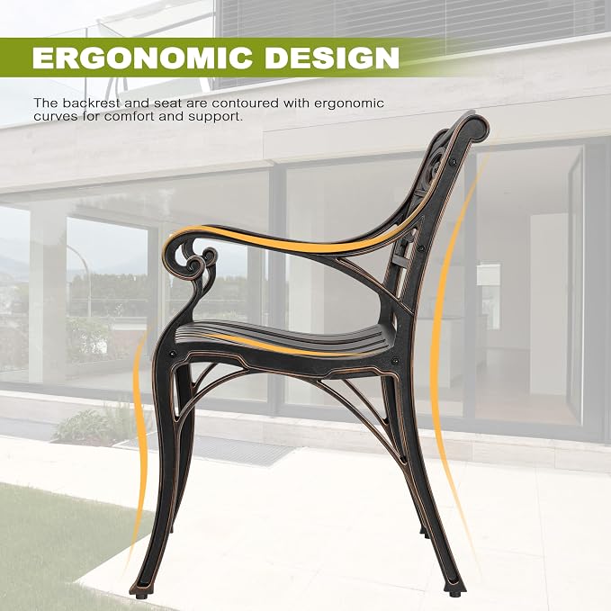 NUU GARDEN 5 Pieces Outdoor Patio Dining Set, 42" Round Cast Aluminum Dining Table with 2.24" Umbrella Hole and All-Weather 4 Outdoor Patio Dining Chairs for Patio, Garden, Backyard, Balcony, Bronze - Image 4