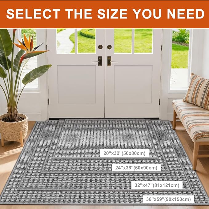 Dirt Trapper Door Mat 20" x 32", Non-Slip Indoor Door Mats, Absorbent Washable Door Mat Indoor Entrance, Low-Profile Inside Doormat Floor Rugs for Entryway and Entry, Grey White (Flod) - Image 2