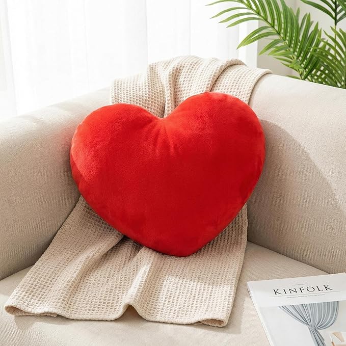 RAINFLOW Red Heart Pillow Decorative Throw Pillow for Room Decor - Throw Pillows Plush Faux Fur, Decorative Pillows for Bed Couch Bedroom, Heart Shaped Pillow Christmas Pillows Gift