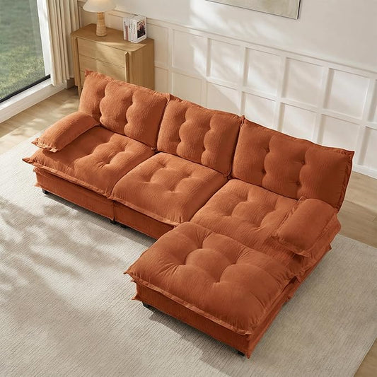 108" Oversized L Shaped Modular Sectional Sofa with Reversible Ottoman, Comfy Chenille Upholstered Cloud Couch 4-Seater Sofa Set for Living Room, Apartment, Office | Free Combination, Tufted