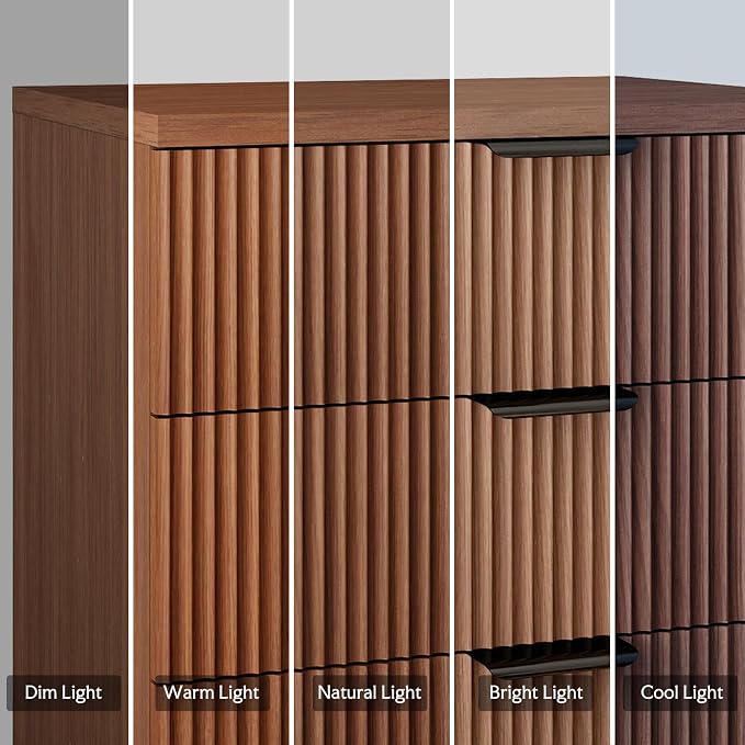 25.6"W Fluted Nightstand with 3 Drawer, Mid-century Modern Wood Night Stands Bedside Table for Bedroom King/Queen Bed, End Table with Robot-friendly Legs for Living Room,Entry (3 Drawers-1pcs-Walnut) - Image 7