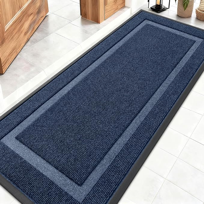 OLANLY Front Door Mat Indoor Outdoor Entrance, Waterproof All-Season, All-Weather Doormat, Sturdy Natural Rubber, Fade Resistant, Low Profile, Easy Clean Patio Porch Entryway Mat, 59x20, Blue by OLANLY