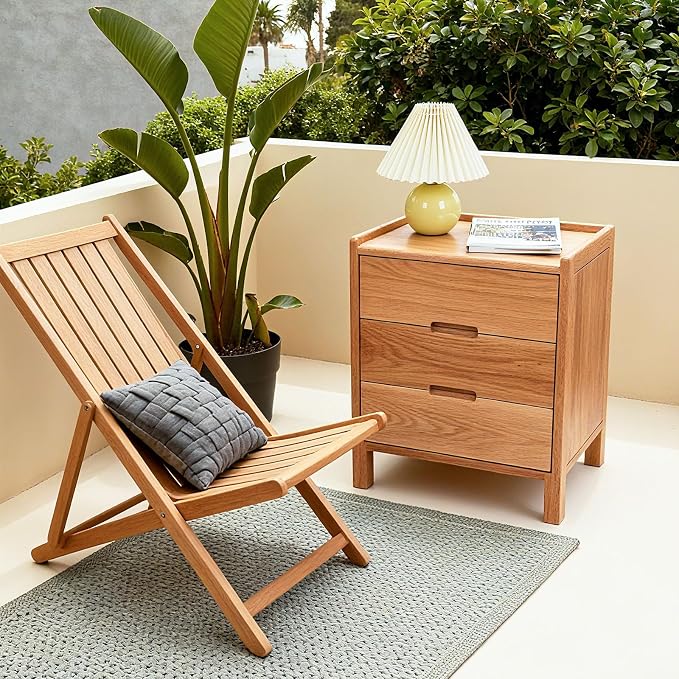 Nightstand, Solid Wood Small End Table w/3 Drawers, Modern Bedside Tables, Mid Century Night Stand, Bed Side Table, 15.75" W x 13.78" D x 21.65" H (Natural) - Image 4