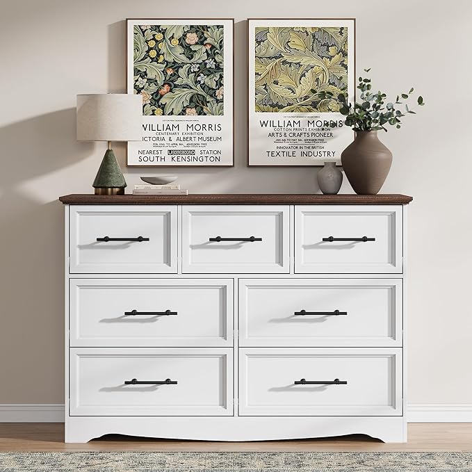 White Dresser for Bedroom, Modern 7 Chest of Drawers, 47" Wide Chest of Drawers w/Brushed Metal Handle, Wood Closet Organizers and Storage Cabinet for Bedroom, Living Room, Hallway - Image 4