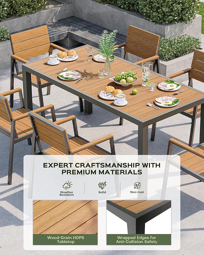 Vexwalx 5-Piece Outdoor Dining Set, Aluminum Dining Table Set for 4, Patio Table and Chairs Set with Umbrella Hole, All Weather HDPS Outdoor Table and Chairs for 4 (Gray-Teak) - Image 2