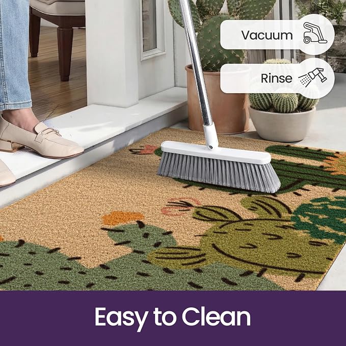 DEXI Front Door Mat Outside Entrance Coir, 32x48 Heavy Duty Entry Tropical Plant Doormat, Non Slip Exterior Entryway Floor Dirt Trapper for Porch Patio, Green Cactus - Image 7