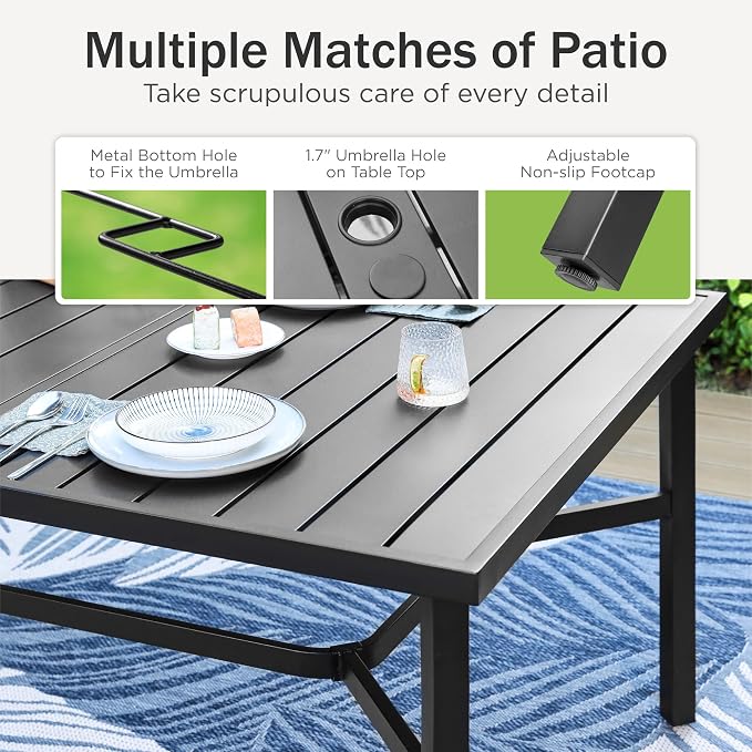 PHI VILLA 9 PCS Patio Dining Set for 8 Person, Padded High Back Outdoor Swivel Chairs and Large Metal Table, Patio Table and Chairs Set for Outdoor Deck Lawn Garden - Image 3