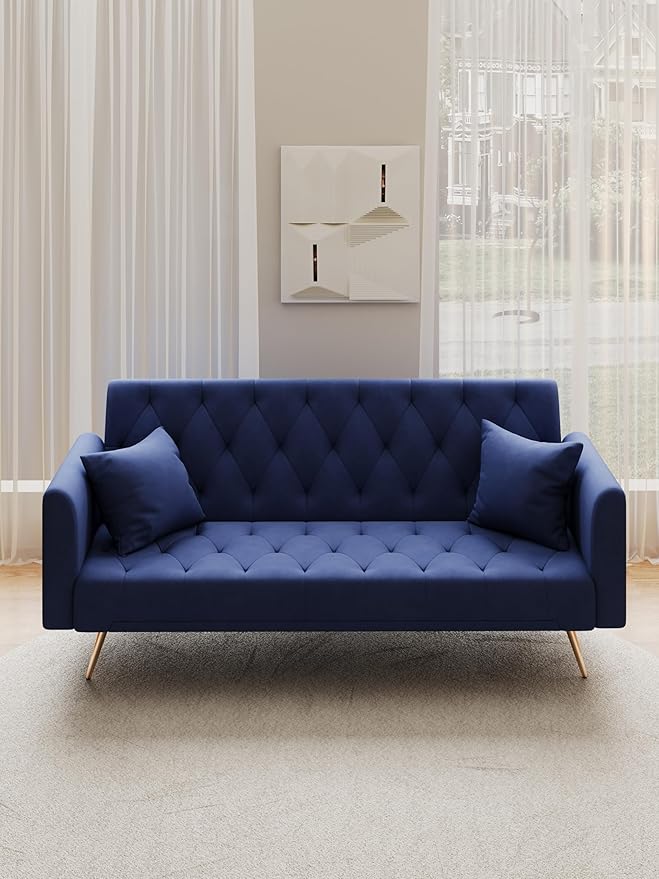 KEIKI 71 INCH Loveseat Sofa with Adjustable Backrest, Upholstered 2 Seater Velvet Couch for Living Room Bedroom Office Apartment, Blue