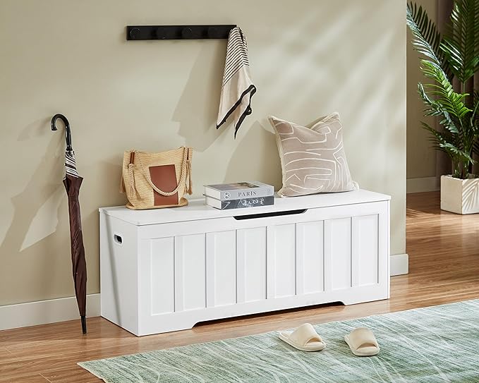 VANKILEY 51.2" Storage Chest Extra Large,Storage Bench with 2 Safety Hinges,Shoe Bench,51.2 * 15.7 * 19.1 inches,Wooden Trunk for Bedroom,livingroom,entryway,Supports 220 lb,Easy Assembly(White). - Image 6