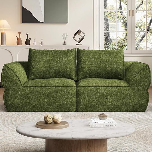 76.4" Cloud Loveseat Sofa, Deep Seat Couch with Pillows, Modern Comfortable Upholstery Boneless Sofa, 1 piece for Living Room, Bedroom, Apartment, Removable Cover，No Assembly Required, Algae Green