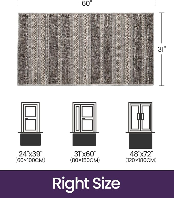 DEXI Dirt Trapper Door Mat, 31x60 Washable Doormat, Dirt Resistant and Absorbent, Easy Clean Low-Profile Floor Rugs for Entryway, Front Door, and Inside Entrance, Striped Brown - Image 2