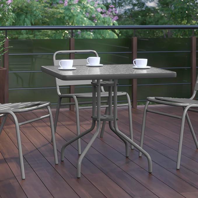 Flash Furniture Barker 31.5'' Square Tempered Glass Metal Table, Silver - Image 6