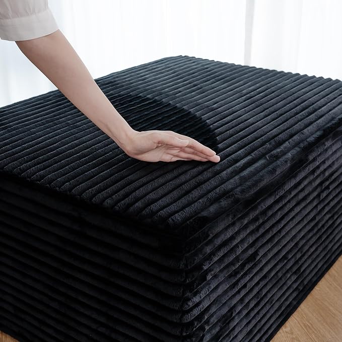 37.4" Plush Corduroy Ottoman, Upholstered Cloud Ottoman for Boneless Couch in a Box, Modular Sectional Couches for Living Room, Compressed Memory Foam, No Assembly Require, Black