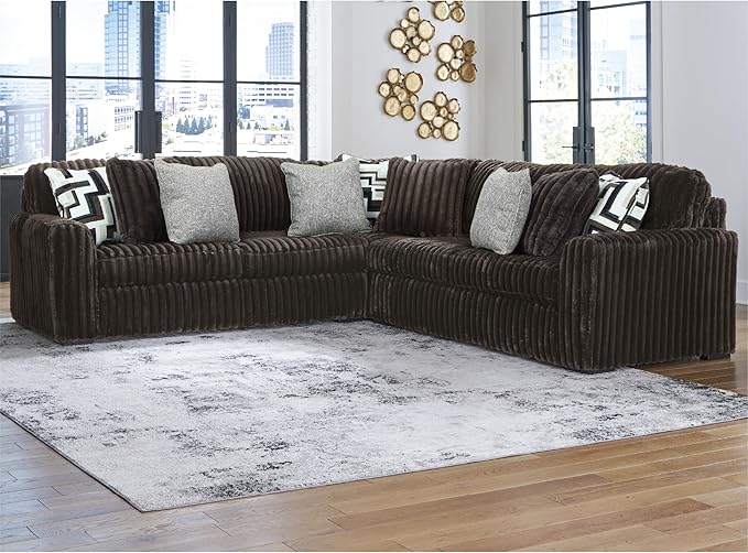 Signature Design by Ashley Midnight-Madness Casual L-Shaped Anti Sag 3-Piece Sectional with Reversible Seat Cushions and 9 Accent Pillows, Dark Brown