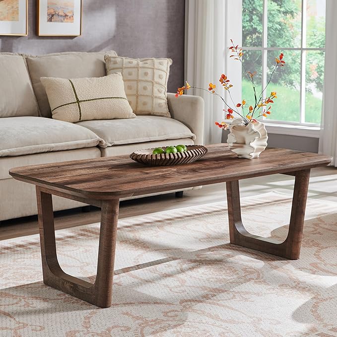 ACCOHOHO Modern Coffee Table for Living Room,51.2" Large Rectangle Wood Coffee Table with U-Shaped Legs & Sturdy Base Design,Center Table for Office,Apartment,Light Brown