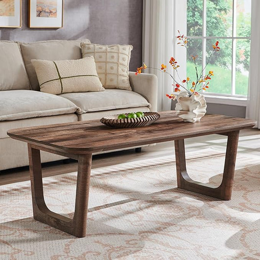 ACCOHOHO Modern Coffee Table for Living Room,51.2" Large Rectangle Wood Coffee Table with U-Shaped Legs & Sturdy Base Design,Center Table for Office,Apartment,Light Brown