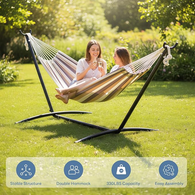 DUMOS Hammock Stand Only, Heavy Duty Hammock Stands for Double 2 Person, Portable Steel Stand for Outside Garden Backyard Patio Pool Beach with Carrying Case - Image 5