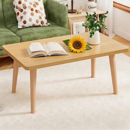 Coffee Table Low Table with 4 Solid Wood Leg, Floor Table Desk for Sitting on The Floor, Small Coffee Table for Small Space, Japanese Side Table for Living Room Apartment Home, Rectangle Brown