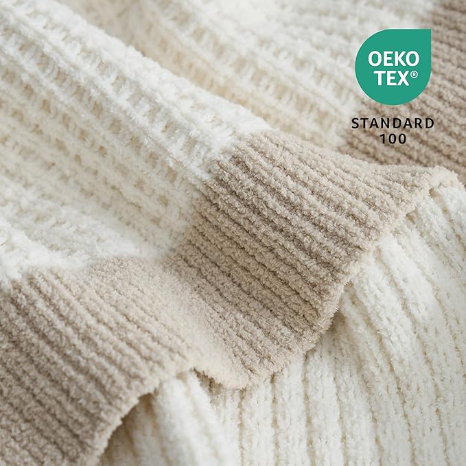 Amélie Home Chenille Throw Blanket, Soft Cozy Waffle Throw for Couch & Sofa, Warm Yet Lightweight, Breathable All-Season Throws for Women Men, Housewarming, Birthdays, 60"x80", Ivory