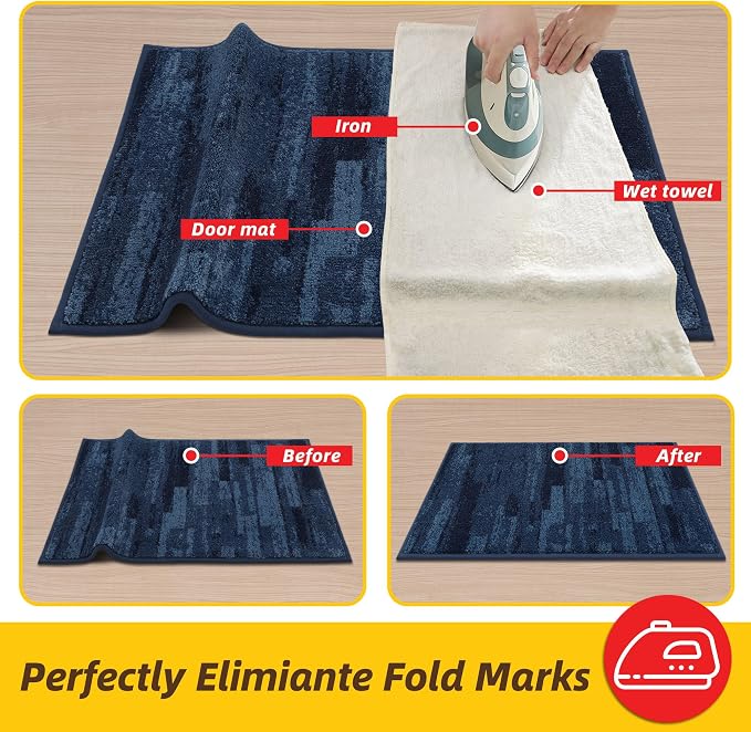 JSEI Dirt Trapper Door Mat 32"x48", Non-Slip Doormats Washable Entryway Mat, Welcome Floor Mat Absorbent Low Profile Dog Door Mats for Front Back Door, Wet Shoes & Paws, Blue - Image 9