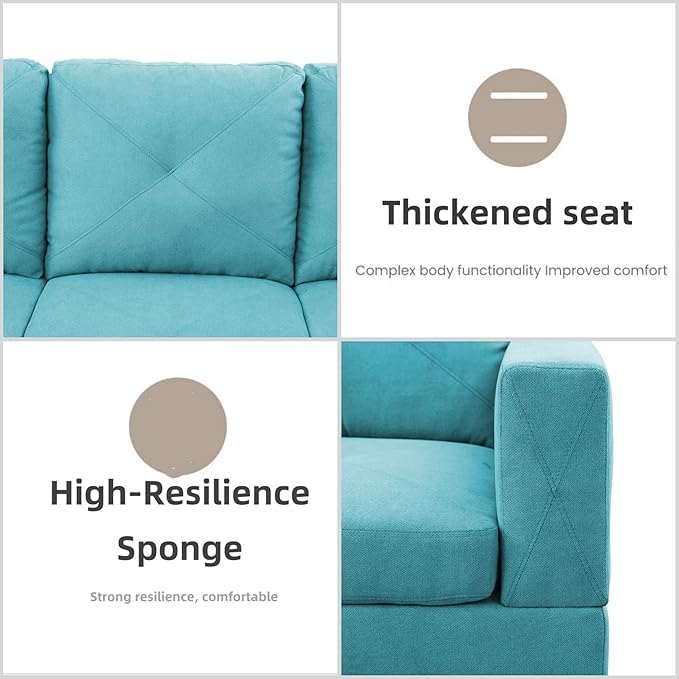 FONTOI L Shaped Sectional Couch Sofa, Modern Couches for Living Room, Comfy 4 Seat Modular Sectional Sofa with Ottoman Storage for Bedroom Apartment, Blue