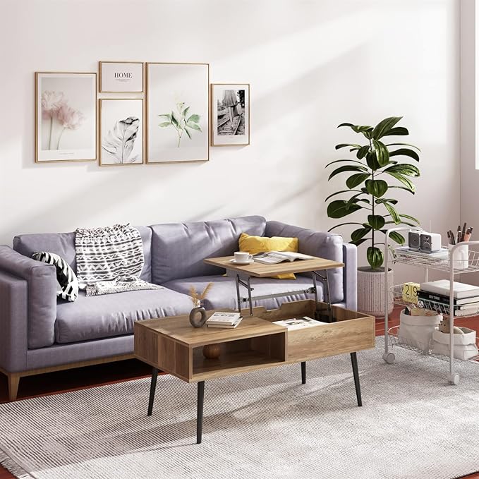 Coffee Table Lift Top Coffee Table 39", Modern Adjustable Rising Center Table with Hidden Compartment for Livingroom
