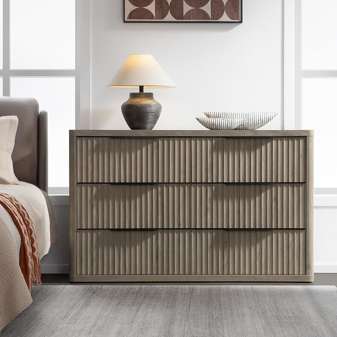 SICOTAS Dresser for Bedroom 107" Wide 6 Drawer Dressers & Chests of Drawers for Closet Long Large Modern TV Stand Set for Clothes Storage Fluted Clothes Closet for Hallway Entryway, Grey Alder - Image 8