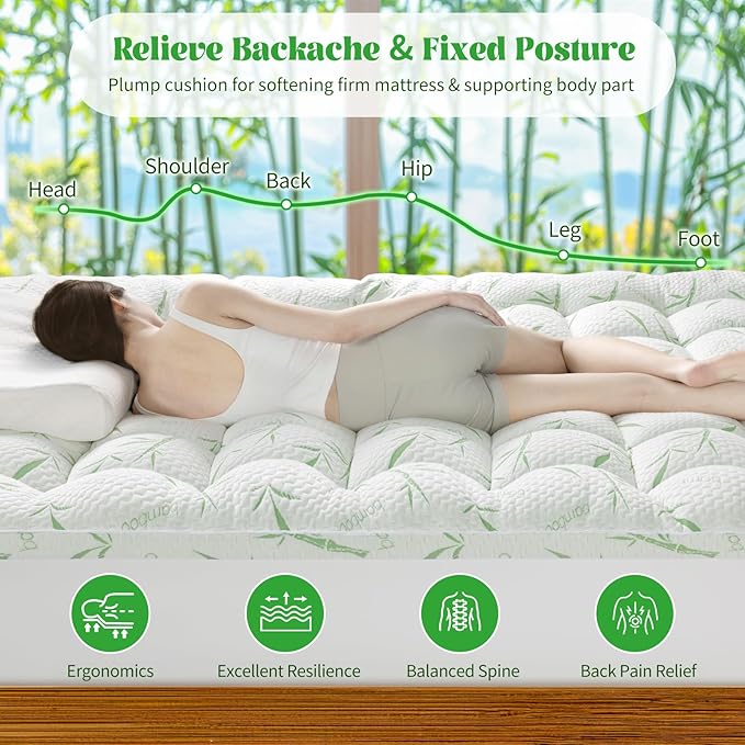 3 Inch Mattress Topper - Viscose Made from Bambu,Cooling Soft Pillow Top Mattress Pad Cover for Back Pain,Mattress Protector with 8-21 Inch Deep Pocket (Twin XL,39"x80")
