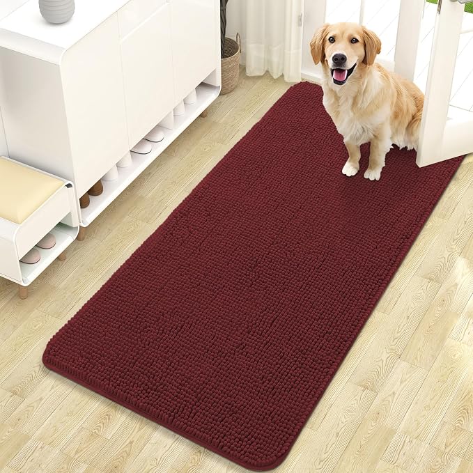 OLANLY Dog Door Mat for Muddy Paws 47x24, Absorbs Moisture and Dirt, Absorbent Non-Slip Washable Doormat, Quick Dry Chenille Mud Mat, Entry Indoor Entryway Carpet for Inside Floor, Caramel Russet by OLANLY