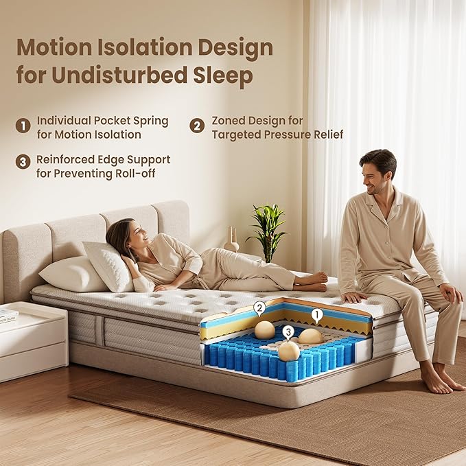 Twin Mattress, 12 Inch Hybrid Mattress in a Box for Pressure Relief & Motion Isolation, Twin Size Mattress Memory Foam & Individual Pocket Springs, Medium Firm