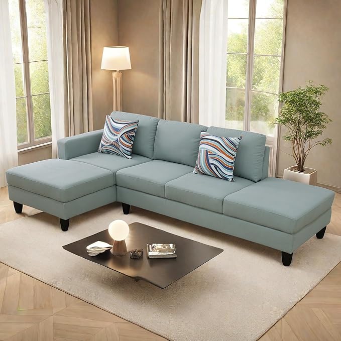 L Shaped Sectional Modern Sofa - Convertible Leather Sleeper Bed Couch Set with Reversible Chaise, Lounge Modular Cloud Couch for Living Room Apartment