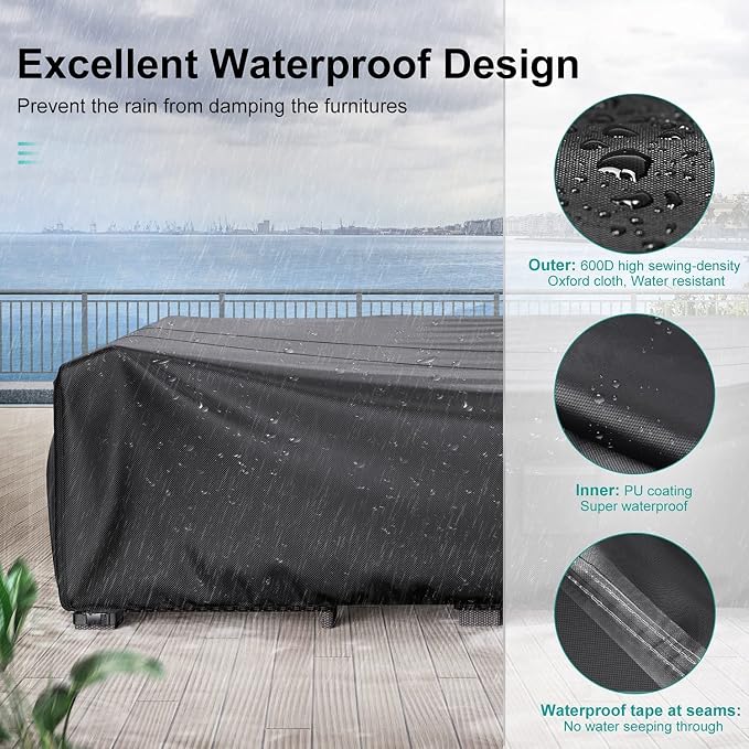 Patio Furniture Covers, Heavy Duty Outdoor Furniture Cover Waterproof, Sectional Sofa Set Covers Table and Chair Set Cover, 128"L×83"W×28"H - Image 3