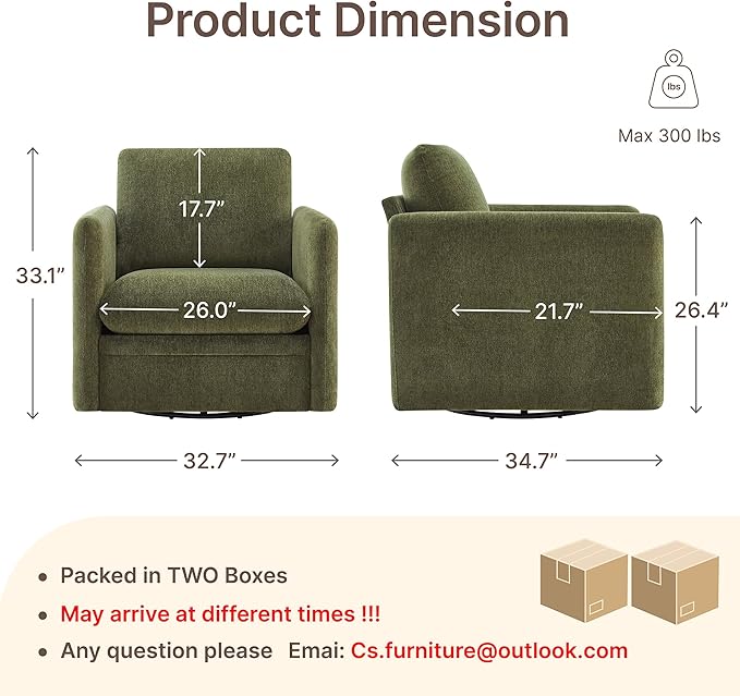 360° Swivel Accent Chair Set of 2,Upholstered Armchair with Deep Seat, Sturdy Metal Base for Living Room,Nursery,Bedroom,Moss Green