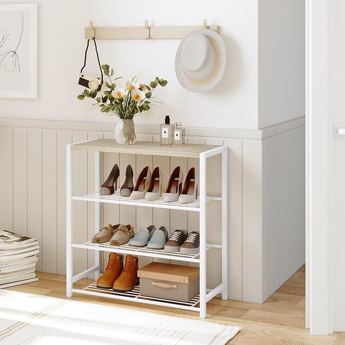 Yusong Shoe Rack Organizer, 4 Tier Industrial Shoe Storage Shelf for Closet Entryway, Narrow Sturdy Metal Shoe Shelves, White - Image 2